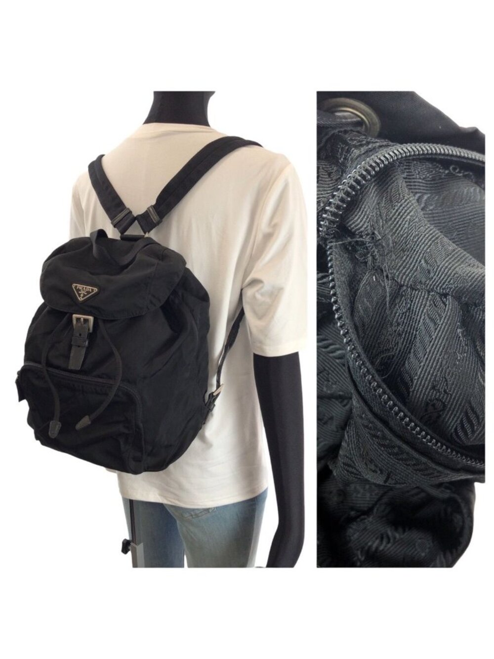 Prada Tessuto Black Silver Nylon Backpack - Picture 7 of 9